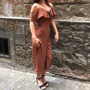 Burnt orange and navy striped romper